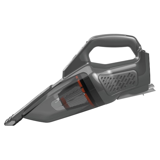 A BLACK+DECKER handheld vacuum cleaner with a visible filter and transparent dust compartment, shown against a white background.