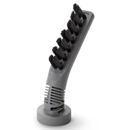 BLACKDECKER BHSM15FX08 steam cleaner brush attachment, gray with black bristles, front angle on white background.