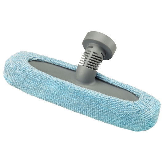BLACKDECKER BHSM168DSM steam mop replacement head with blue microfiber cover, product photo on white background.