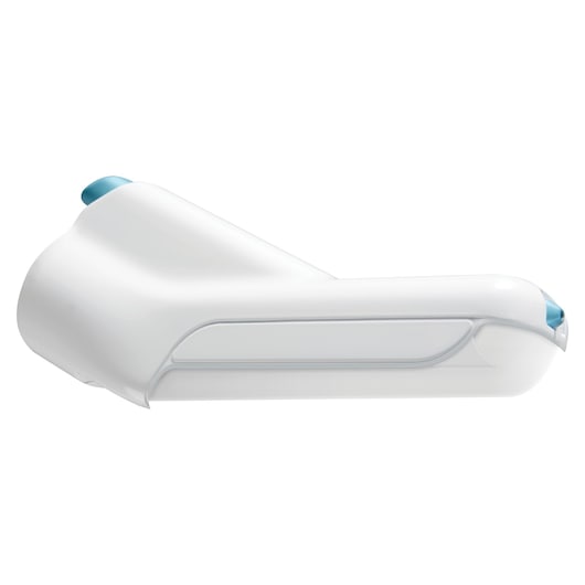 BLACKDECKER BHSM168DSM steam mop water tank, white and blue, side angle on white background.