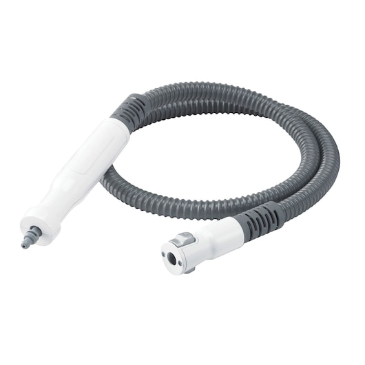 BLACKDECKER BHSM168DSM steam cleaner hose attachment, gray flexible hose with white plastic connectors, front view.
