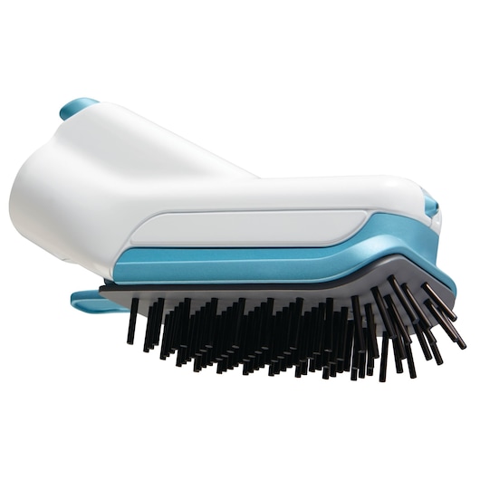 BLACKDECKER BHSM168DSM steam cleaner brush head, white and blue, side angle on white background.