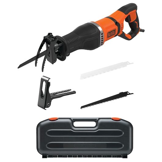 750W Corded Reciprocating Saw with Branch Holder and 2x Blades in Kit Box