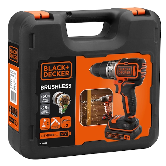 18V Li-Ion kulløs 2 gear Slagboremaskine + 2 batterier + 400mA oplader + kuffert