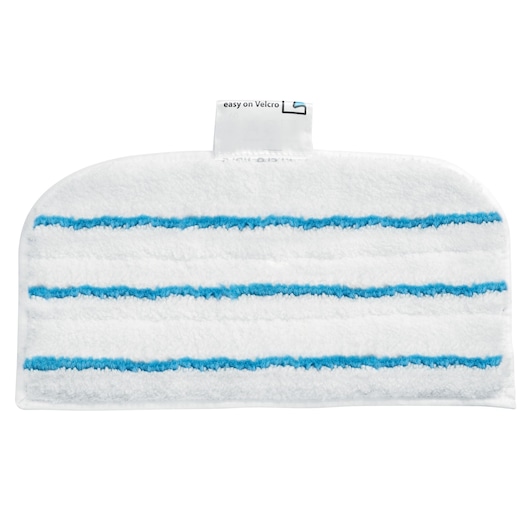 BLACKDECKER FSMH13E5 white mop pad with blue stripes, front angle, cleaning accessory.
