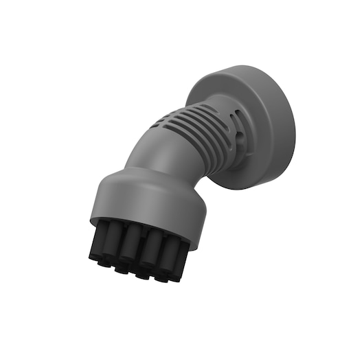BLACKDECKER FSMH13E5 steam cleaner round brush accessory, grey and black, angled view on white background.