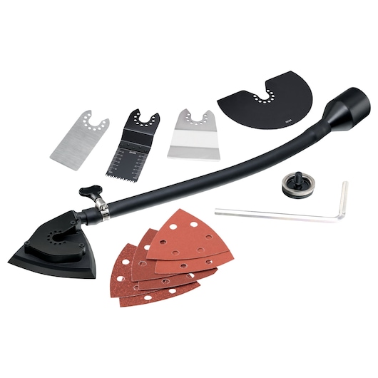 Accessories included with the BLACK+DECKER® 300W Electric Oscillating Multi-Tool.