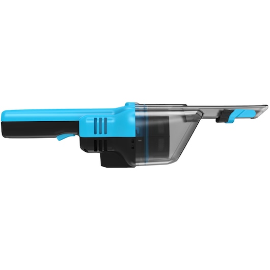 BLACKDECKER NVD215J handheld vacuum in blue and black, side view on white background.